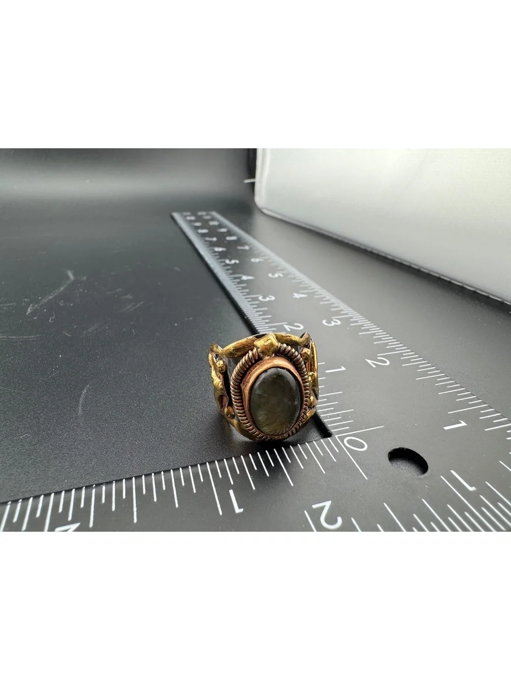 Handcrafted Labradorite Statement Ring with Mixed Metal Band